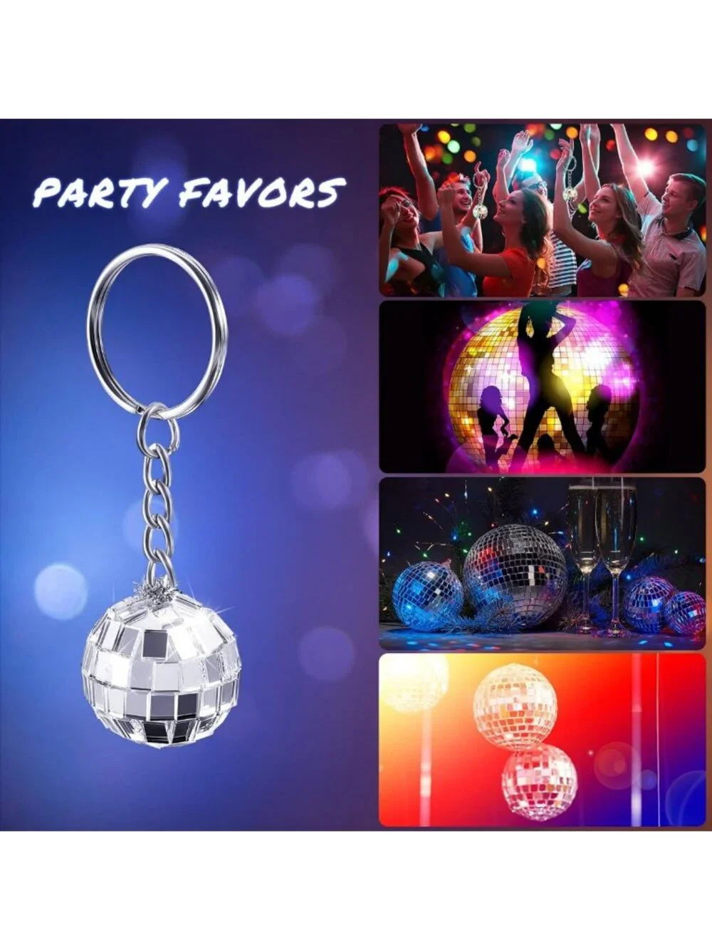 48 Pcs Mini Disco Ball Keychains - Fun Party Favors & Decorations, Silver